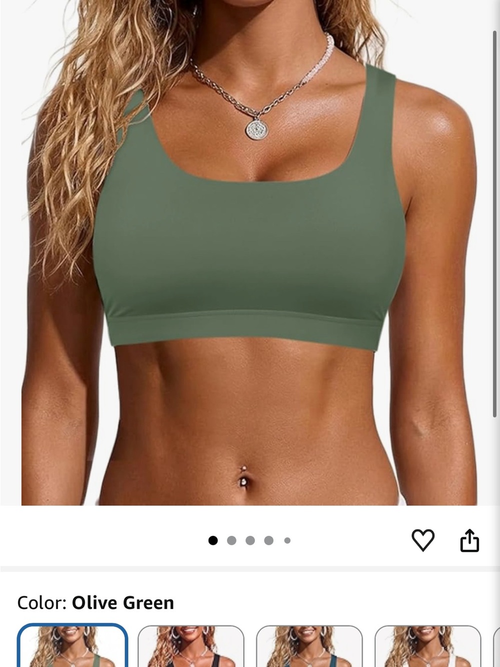 Olive Green Women's Swim Top - Sporty Scoop Neck